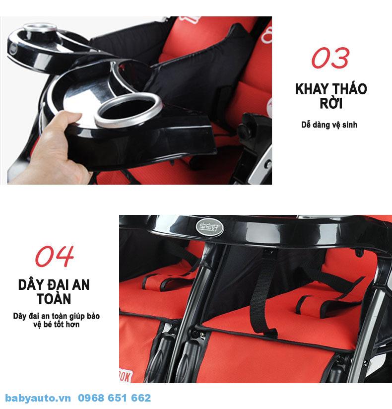 Dây đai an toàn cùng khay đồ trên xe đẩy đôi Baobaohao 703